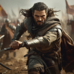 A imagem apresenta um guerreiro em meio a guerra, mostrando que é possível encontrar presença em meio ao caos.